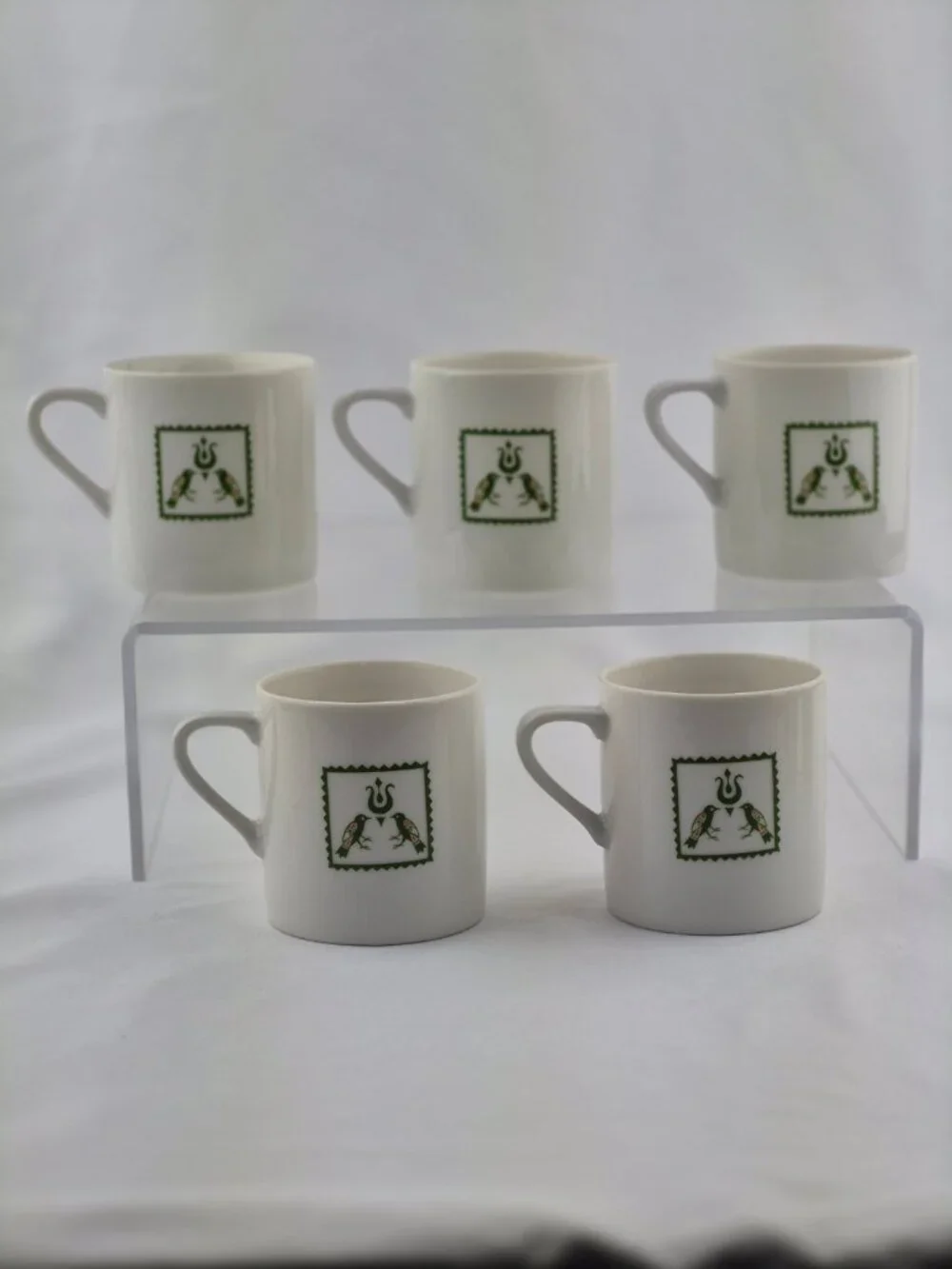 MCM Matte By Summit Coffee Set 5 Mugs, Sugar & Creamer w Lid Avacado Green Birds